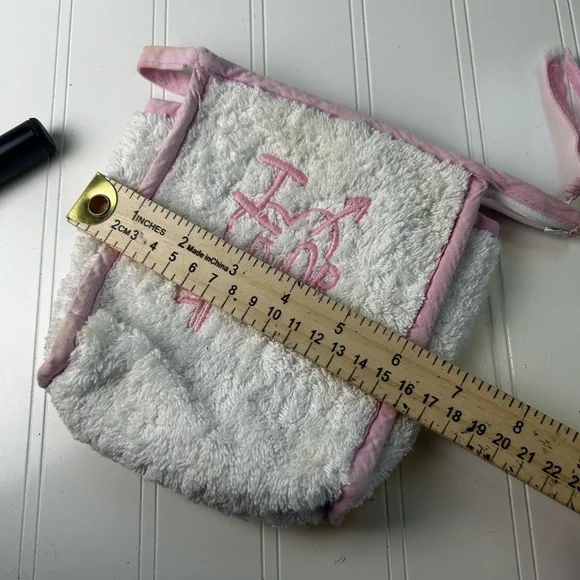 White Fluffy “I love Dior” White and Pink Dior Nylon TerryClothed Cosmetic Bag
